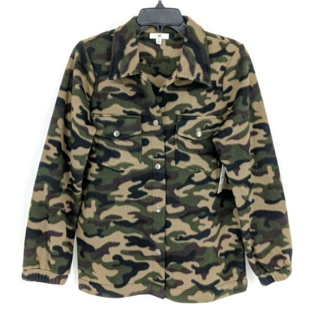 BP. Cozy Fleece Jacket‎ Sweater Snap Button Camo Top Extra Extra Small XXS